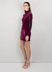 MADOLA-THE-LABEL. JOANA DRESS. Premium purple velvet fabric. Fully lined, Long Sleeve. Designed in Australia