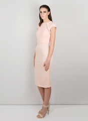 MADOLA-THE-LABEL. RAYSSA DRESS. Lattice trim detailing. Fully lined, below-the-knee hemline, split back. Designed in Australia