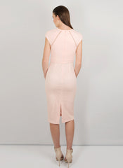 MADOLA-THE-LABEL. RAYSSA DRESS. Lattice trim detailing. Fully lined, below-the-knee hemline, split back. Designed in Australia
