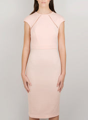 MADOLA-THE-LABEL. RAYSSA DRESS. Lattice trim detailing. Fully lined, below-the-knee hemline, split back. Designed in Australia
