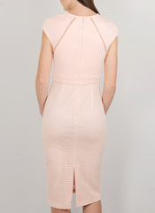 MADOLA-THE-LABEL. RAYSSA DRESS. Lattice trim detailing. Fully lined, below-the-knee hemline, split back. Designed in Australia