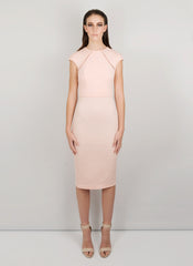 MADOLA-THE-LABEL. RAYSSA DRESS. Lattice trim detailing. Fully lined, below-the-knee hemline, split back. Designed in Australia