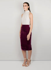 MADOLA-THE-LABEL - REBECA PENCIL SKIRT. Premium velvet fabric. Adjustable slit using buttons. Fully lined. Designed in Australia.