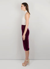 MADOLA-THE-LABEL - REBECA PENCIL SKIRT. Premium velvet fabric. Adjustable slit using buttons. Fully lined. Designed in Australia.