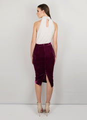 MADOLA-THE-LABEL - REBECA PENCIL SKIRT. Premium velvet fabric. Adjustable slit using buttons. Fully lined. Designed in Australia.