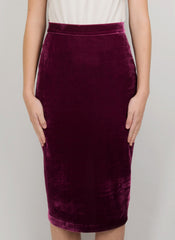 MADOLA-THE-LABEL - REBECA PENCIL SKIRT. Premium velvet fabric. Adjustable slit using buttons. Fully lined. Designed in Australia.