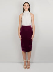 MADOLA-THE-LABEL - REBECA PENCIL SKIRT. Premium velvet fabric. Adjustable slit using buttons. Fully lined. Designed in Australia.